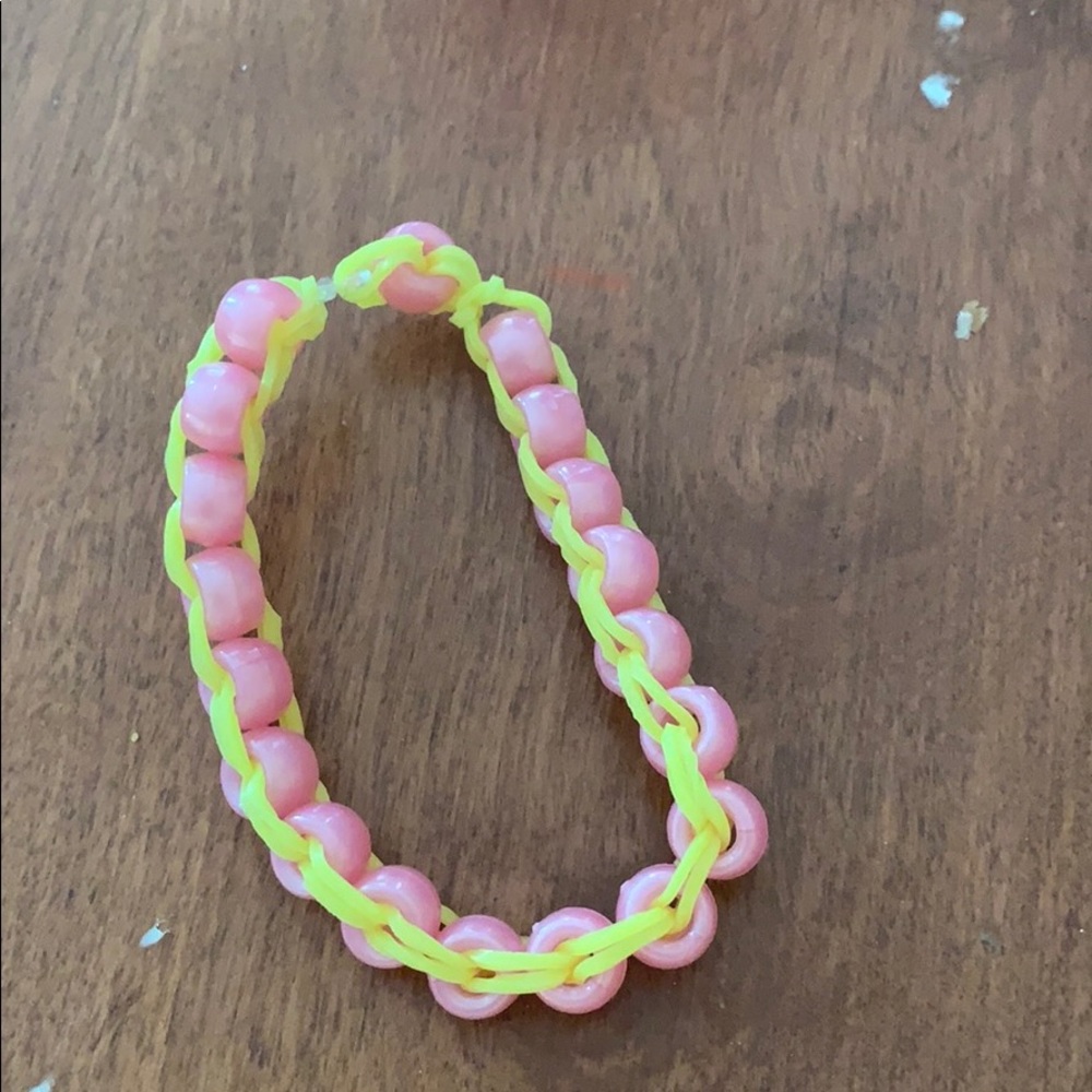 Beaded rubber band bracelet.
